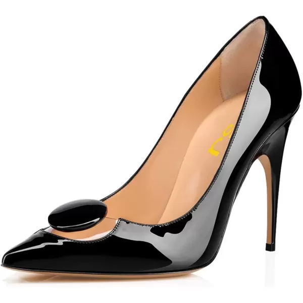 imageFSJ Women Dress Pointed Toe High Heel Pumps Slip on Stilettos Transparent Comfy ShoesBlack