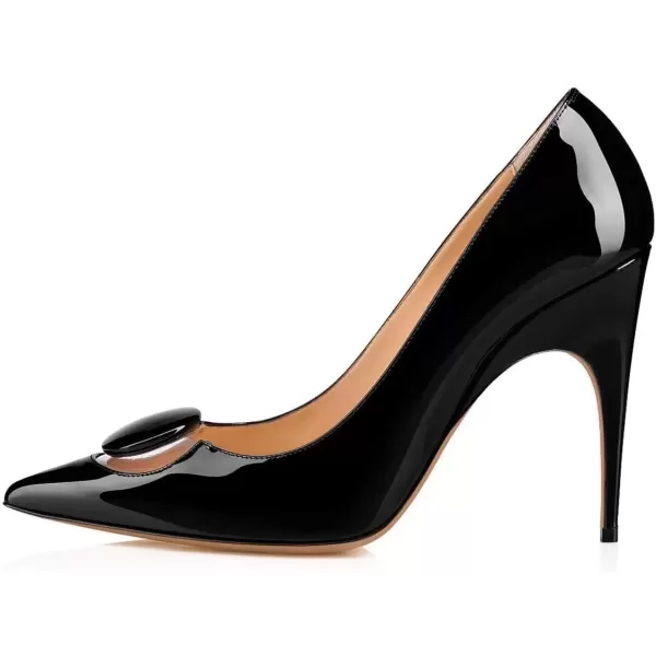imageFSJ Women Dress Pointed Toe High Heel Pumps Slip on Stilettos Transparent Comfy ShoesBlack