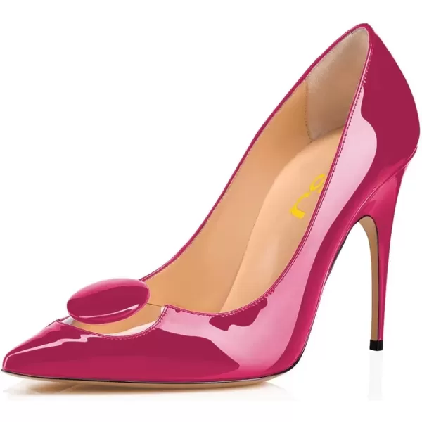 imageFSJ Women Dress Pointed Toe High Heel Pumps Slip on Stilettos Transparent Comfy ShoesFuchsia