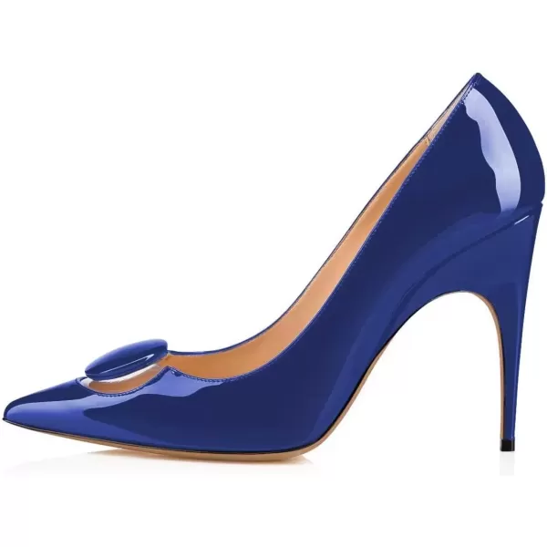 imageFSJ Women Dress Pointed Toe High Heel Pumps Slip on Stilettos Transparent Comfy ShoesNavy