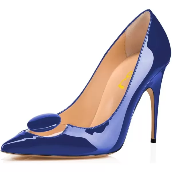 imageFSJ Women Dress Pointed Toe High Heel Pumps Slip on Stilettos Transparent Comfy ShoesNavy