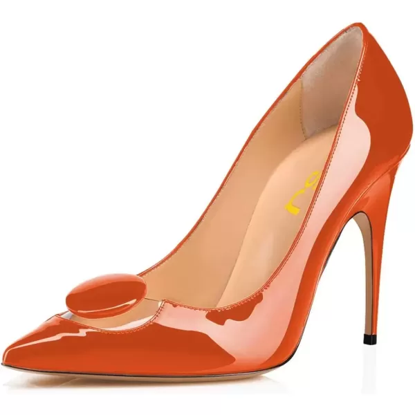 imageFSJ Women Dress Pointed Toe High Heel Pumps Slip on Stilettos Transparent Comfy ShoesOrange