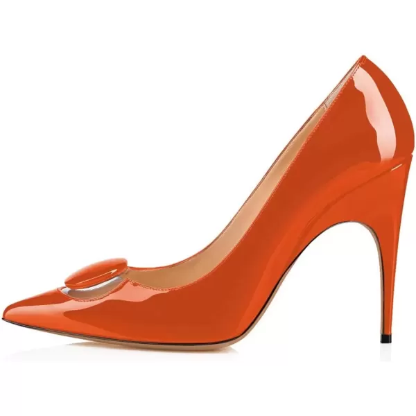 imageFSJ Women Dress Pointed Toe High Heel Pumps Slip on Stilettos Transparent Comfy ShoesOrange
