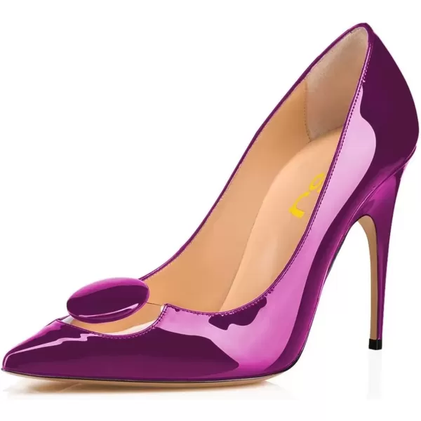 imageFSJ Women Dress Pointed Toe High Heel Pumps Slip on Stilettos Transparent Comfy ShoesPurple
