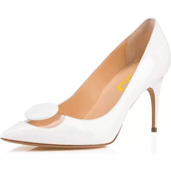 imageFSJ Women Dress Pointed Toe High Heel Pumps Slip on Stilettos Transparent Comfy ShoesWhite
