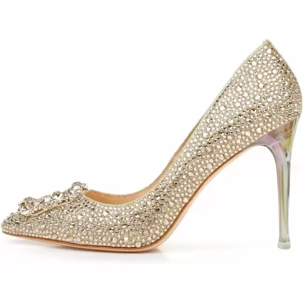 imageFSJ Women Elegant Pointed Toe Stiletto High Heel Wedding Pumps Slip On Crystal Bridal Dress Shoes Size 415 USGold1