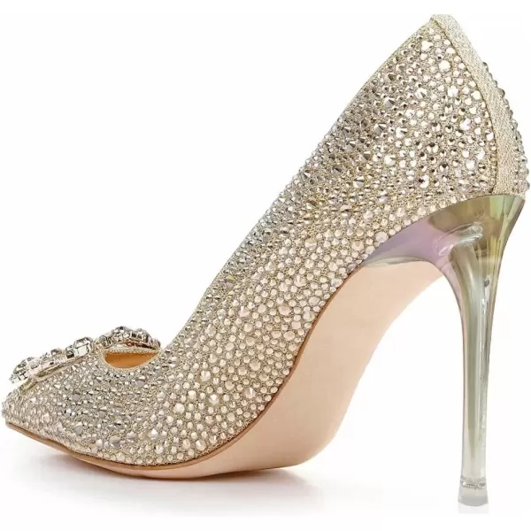 imageFSJ Women Elegant Pointed Toe Stiletto High Heel Wedding Pumps Slip On Crystal Bridal Dress Shoes Size 415 USGold1