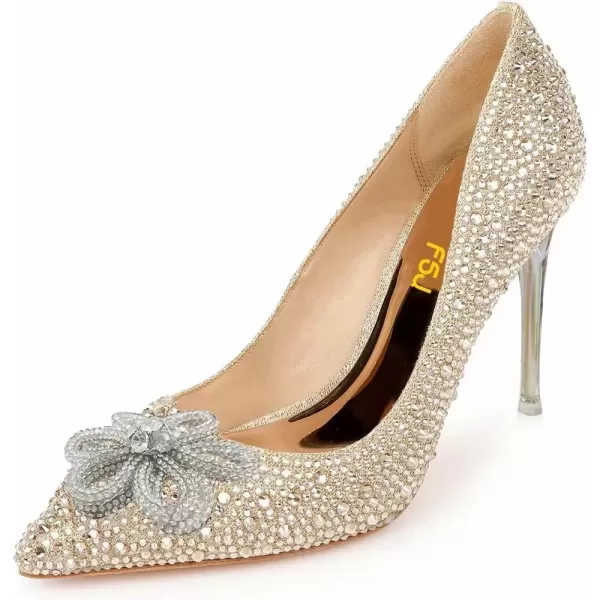 imageFSJ Women Elegant Pointed Toe Stiletto High Heel Wedding Pumps Slip On Crystal Bridal Dress Shoes Size 415 USGold2