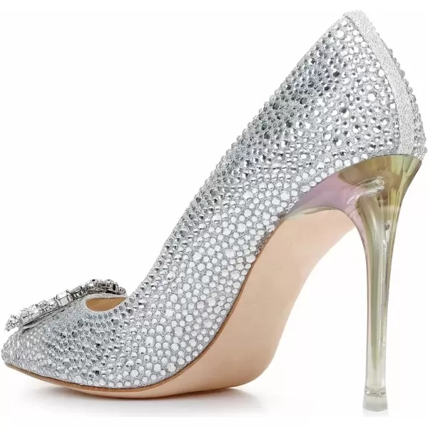 imageFSJ Women Elegant Pointed Toe Stiletto High Heel Wedding Pumps Slip On Crystal Bridal Dress Shoes Size 415 USSilver1