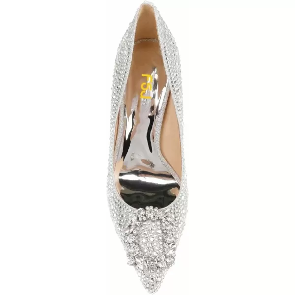 imageFSJ Women Elegant Pointed Toe Stiletto High Heel Wedding Pumps Slip On Crystal Bridal Dress Shoes Size 415 USSilver1
