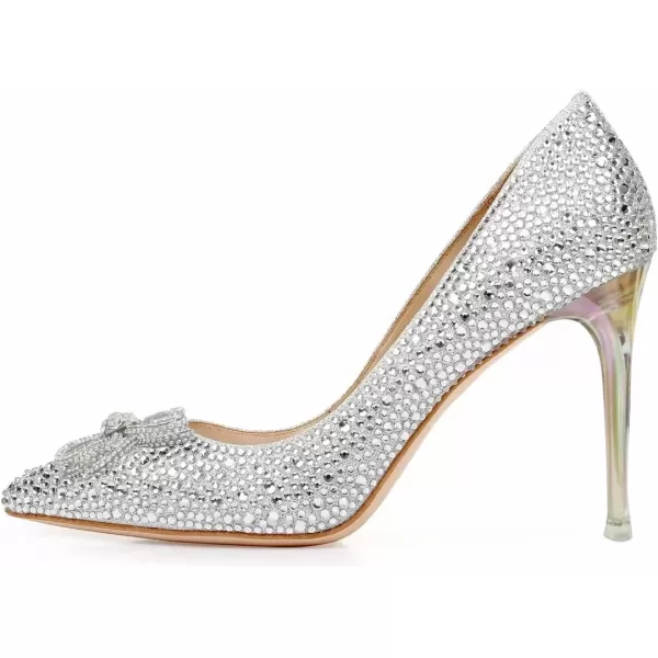 imageFSJ Women Elegant Pointed Toe Stiletto High Heel Wedding Pumps Slip On Crystal Bridal Dress Shoes Size 415 USSilver2