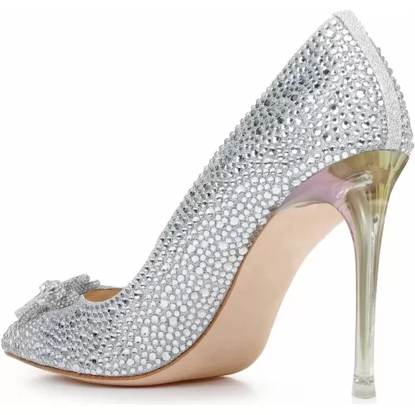imageFSJ Women Elegant Pointed Toe Stiletto High Heel Wedding Pumps Slip On Crystal Bridal Dress Shoes Size 415 USSilver2