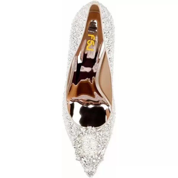 imageFSJ Women Elegant Pointed Toe Stiletto High Heel Wedding Pumps Slip On Crystal Bridal Dress Shoes Size 415 USWhite1