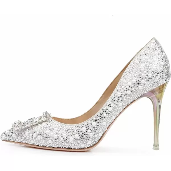 imageFSJ Women Elegant Pointed Toe Stiletto High Heel Wedding Pumps Slip On Crystal Bridal Dress Shoes Size 415 USWhite1