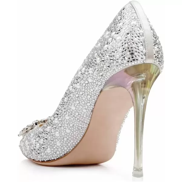 imageFSJ Women Elegant Pointed Toe Stiletto High Heel Wedding Pumps Slip On Crystal Bridal Dress Shoes Size 415 USWhite1