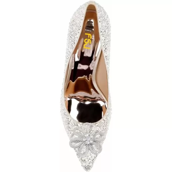 imageFSJ Women Elegant Pointed Toe Stiletto High Heel Wedding Pumps Slip On Crystal Bridal Dress Shoes Size 415 USWhite2