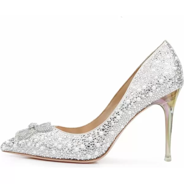imageFSJ Women Elegant Pointed Toe Stiletto High Heel Wedding Pumps Slip On Crystal Bridal Dress Shoes Size 415 USWhite2