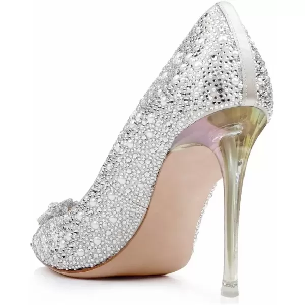 imageFSJ Women Elegant Pointed Toe Stiletto High Heel Wedding Pumps Slip On Crystal Bridal Dress Shoes Size 415 USWhite2