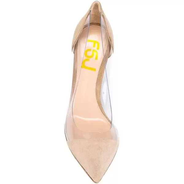 imageFSJ Women Elegant Stiletto Clear Pumps High Heels Slip On Sandals Party Wedding Dress Shoe Size 415 USBeige Suede