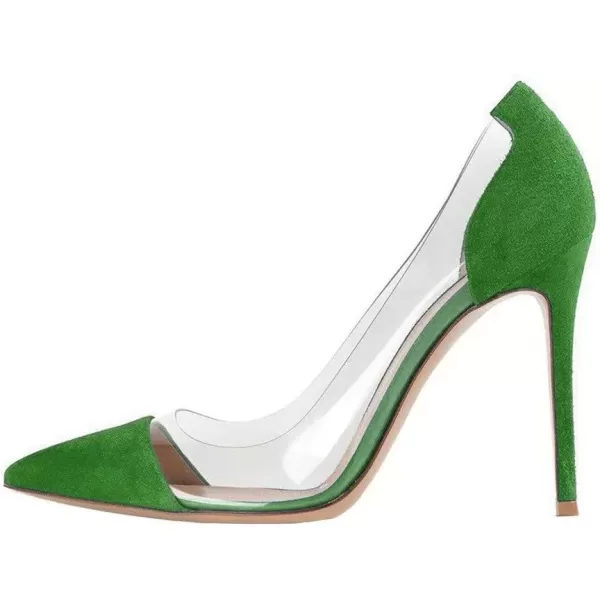 imageFSJ Women Elegant Stiletto Clear Pumps High Heels Slip On Sandals Party Wedding Dress Shoe Size 415 USGreen Suede