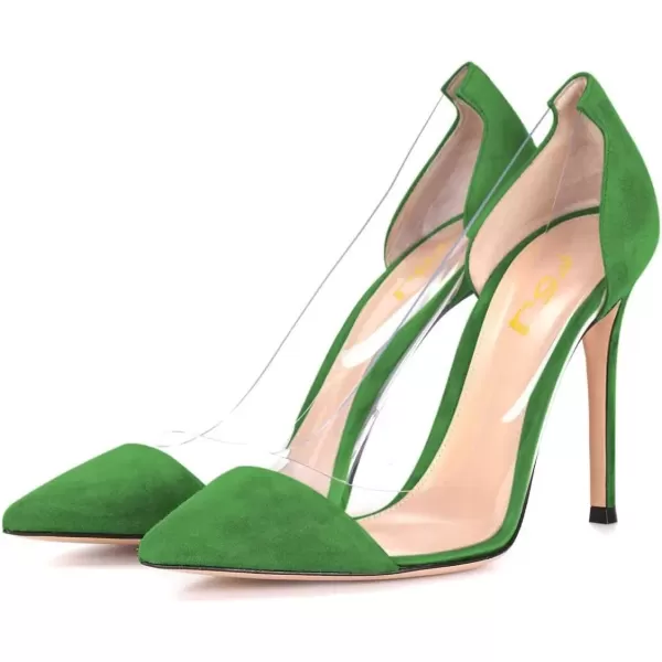 imageFSJ Women Elegant Stiletto Clear Pumps High Heels Slip On Sandals Party Wedding Dress Shoe Size 415 USGreen Suede