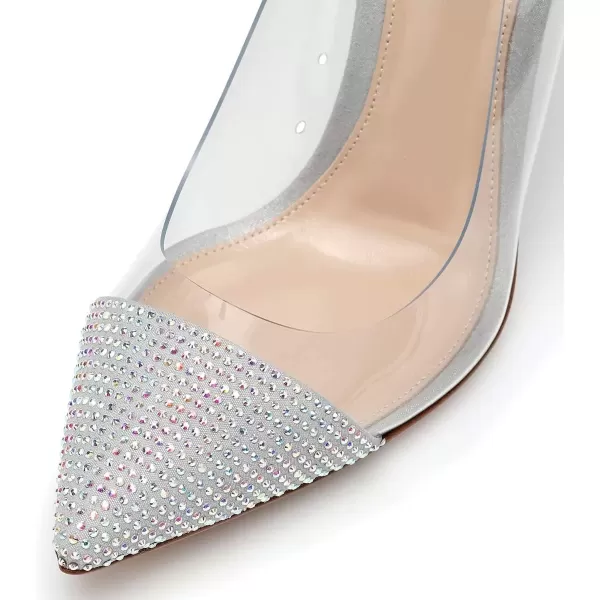 imageFSJ Women Elegant Stiletto Clear Pumps High Heels Slip On Sandals Party Wedding Dress Shoe Size 415 USGrey Studs