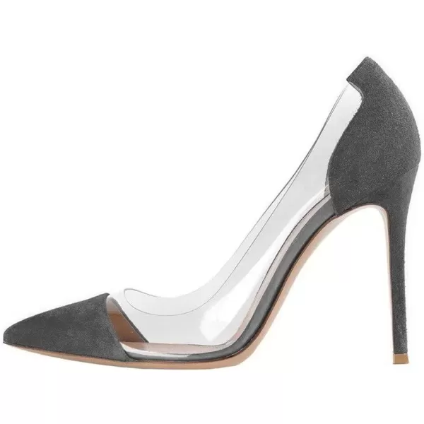 imageFSJ Women Elegant Stiletto Clear Pumps High Heels Slip On Sandals Party Wedding Dress Shoe Size 415 USGrey Suede