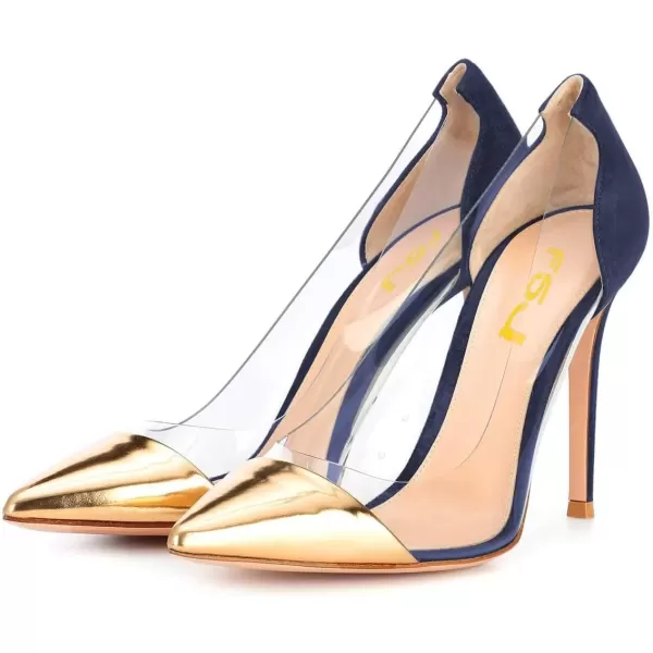 imageFSJ Women Elegant Stiletto Clear Pumps High Heels Slip On Sandals Party Wedding Dress Shoe Size 415 USNavy Gold