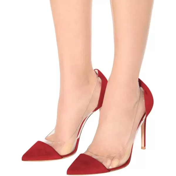 imageFSJ Women Elegant Stiletto Clear Pumps High Heels Slip On Sandals Party Wedding Dress Shoe Size 415 USRed Suede