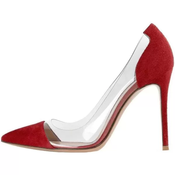 imageFSJ Women Elegant Stiletto Clear Pumps High Heels Slip On Sandals Party Wedding Dress Shoe Size 415 USRed Suede