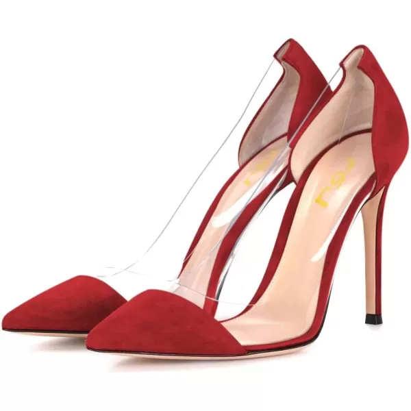 imageFSJ Women Elegant Stiletto Clear Pumps High Heels Slip On Sandals Party Wedding Dress Shoe Size 415 USRed Suede