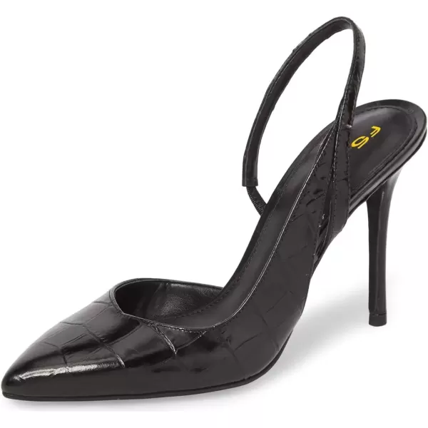 imageFSJ Women Fashion Pointed Toe Slingback Pumps High Heels Sandals Party Cocktail Animal Print Shoes 415 M USBlack