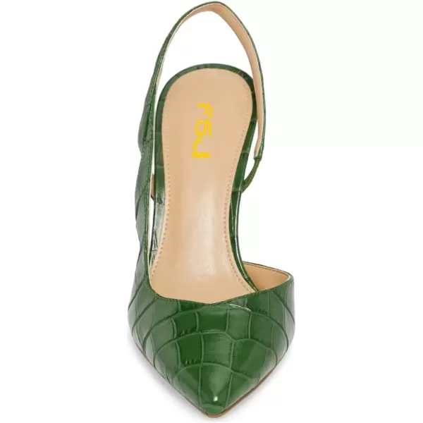 imageFSJ Women Fashion Pointed Toe Slingback Pumps High Heels Sandals Party Cocktail Animal Print Shoes 415 M USGreen