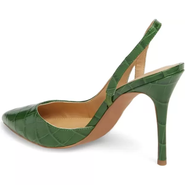 imageFSJ Women Fashion Pointed Toe Slingback Pumps High Heels Sandals Party Cocktail Animal Print Shoes 415 M USGreen