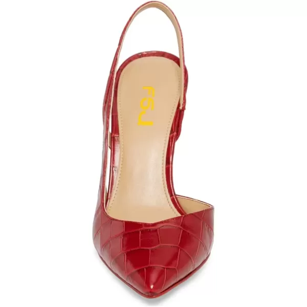 imageFSJ Women Fashion Pointed Toe Slingback Pumps High Heels Sandals Party Cocktail Animal Print Shoes 415 M USRed