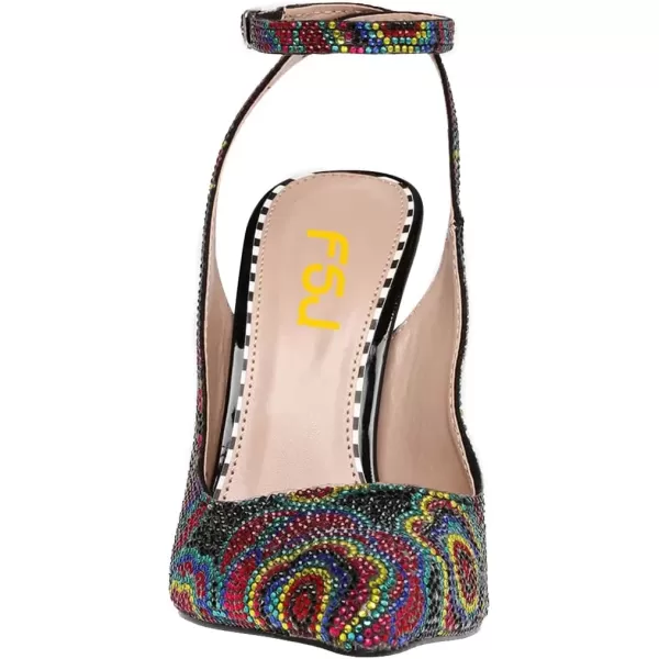 imageFSJ Women Floral Pointed Toe Stylish Multicolor Rhinestone Heel Ankle Strap Buckle Wedding Pumps Chunky Heels Formal Sandals Crystal Dress Party Prom Shoes Size 415 USFlower