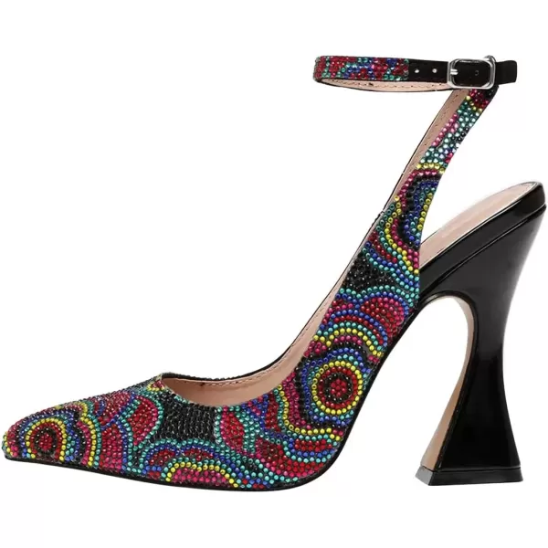 imageFSJ Women Floral Pointed Toe Stylish Multicolor Rhinestone Heel Ankle Strap Buckle Wedding Pumps Chunky Heels Formal Sandals Crystal Dress Party Prom Shoes Size 415 USFlower