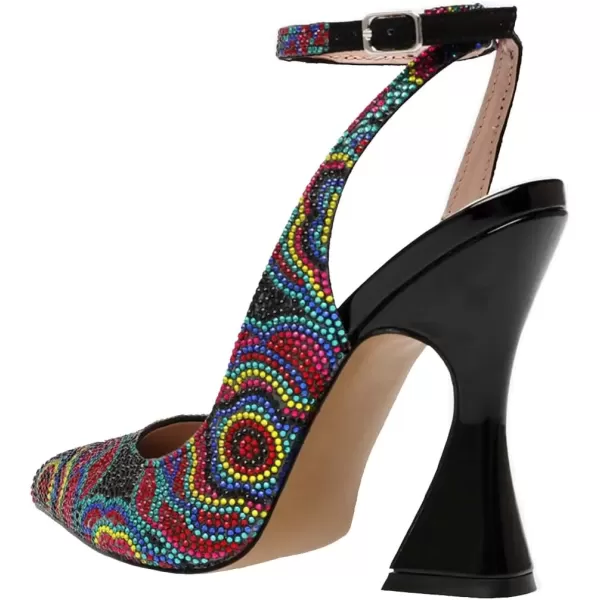 imageFSJ Women Floral Pointed Toe Stylish Multicolor Rhinestone Heel Ankle Strap Buckle Wedding Pumps Chunky Heels Formal Sandals Crystal Dress Party Prom Shoes Size 415 USFlower