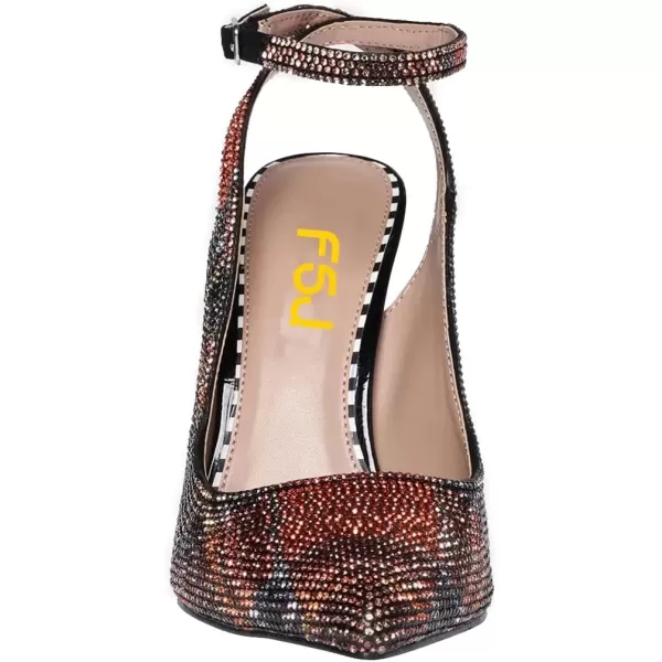 imageFSJ Women Floral Pointed Toe Stylish Multicolor Rhinestone Heel Ankle Strap Buckle Wedding Pumps Chunky Heels Formal Sandals Crystal Dress Party Prom Shoes Size 415 USColorful