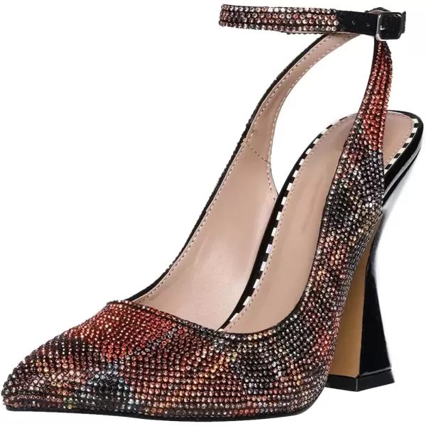 imageFSJ Women Floral Pointed Toe Stylish Multicolor Rhinestone Heel Ankle Strap Buckle Wedding Pumps Chunky Heels Formal Sandals Crystal Dress Party Prom Shoes Size 415 USColorful