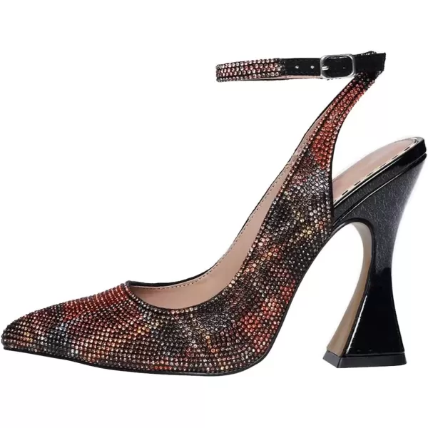 imageFSJ Women Floral Pointed Toe Stylish Multicolor Rhinestone Heel Ankle Strap Buckle Wedding Pumps Chunky Heels Formal Sandals Crystal Dress Party Prom Shoes Size 415 USColorful