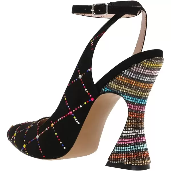 imageFSJ Women Floral Pointed Toe Stylish Multicolor Rhinestone Heel Ankle Strap Buckle Wedding Pumps Chunky Heels Formal Sandals Crystal Dress Party Prom Shoes Size 415 USBlack