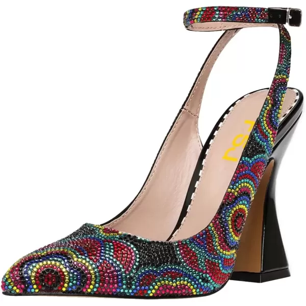 imageFSJ Women Floral Pointed Toe Stylish Multicolor Rhinestone Heel Ankle Strap Buckle Wedding Pumps Chunky Heels Formal Sandals Crystal Dress Party Prom Shoes Size 415 USFlower