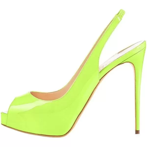 imageFSJ Women Peep Toe Extreme High Heels Platform Sandals Slingback Stiletto Prom Dress Pumps Size 415 USLime Green
