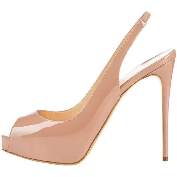 imageFSJ Women Peep Toe Extreme High Heels Platform Sandals Slingback Stiletto Prom Dress Pumps Size 415 USNude