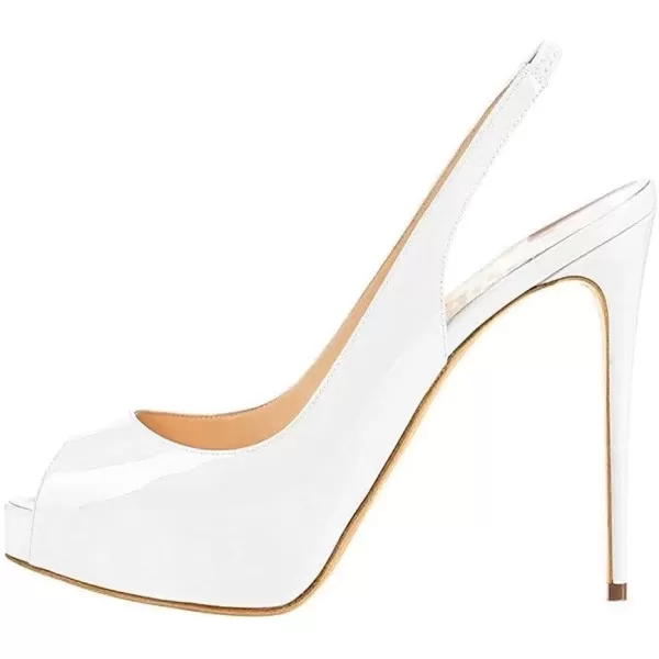 imageFSJ Women Peep Toe Extreme High Heels Platform Sandals Slingback Stiletto Prom Dress Pumps Size 415 USWhite