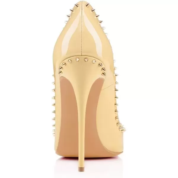 imageFSJ Women Pumps Pointed Toe High Heel Stilettos Rivets Studded Patent Leather Shoes Size 415 USBeige