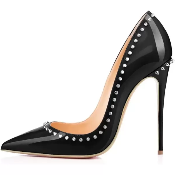 imageFSJ Women Pumps Pointed Toe High Heel Stilettos Rivets Studded Patent Leather Shoes Size 415 USBlack