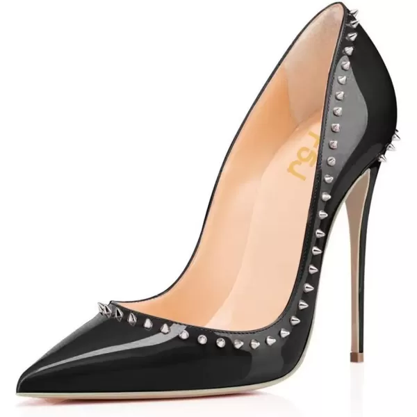 imageFSJ Women Pumps Pointed Toe High Heel Stilettos Rivets Studded Patent Leather Shoes Size 415 USBlack