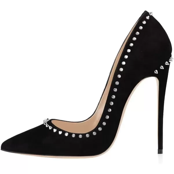 imageFSJ Women Pumps Pointed Toe High Heel Stilettos Rivets Studded Patent Leather Shoes Size 415 USBlack Suede